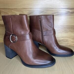 Lucky Brand Zip-Up W/Buckle Strap Brown LKLeather Booties-S012-NWOB-Size 9.5M